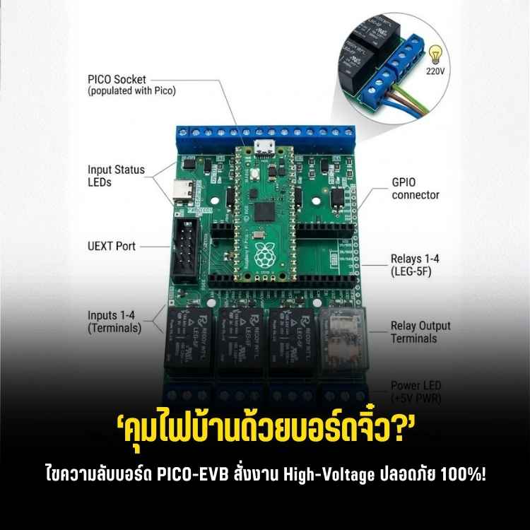 แปลง Pi Pico ให้คุมไฟบ้าน 220V ด้วยบอร์ด Olimex PICO-EVB!