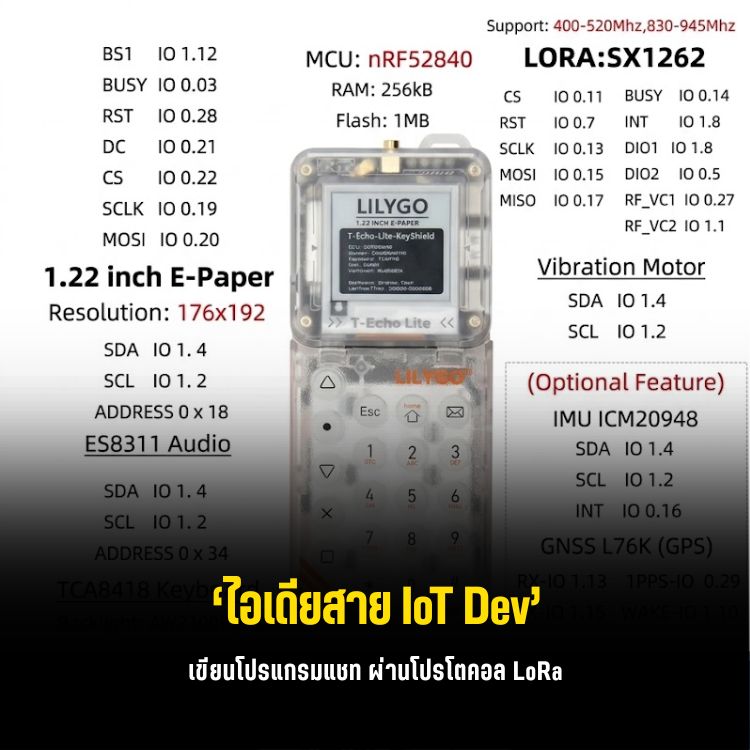 LILYGO T-Echo Lite Kit ชุดสื่อสาร LoRA e-Paper พิมพ์ข้อความ