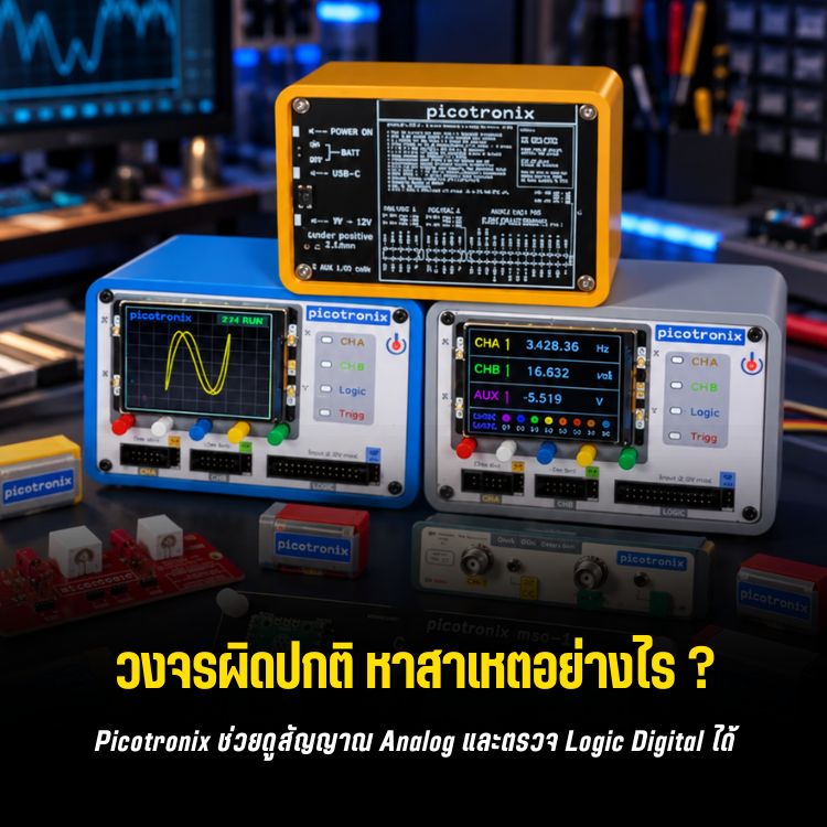 Oscilloscope ตัวนี้ใช้ Raspberry Pi Pico 2 ถึงสองตัว เพราะตัวหนึ่งวัดสัญญาณ อีกตัวดูแลจอและ Wi-Fi
