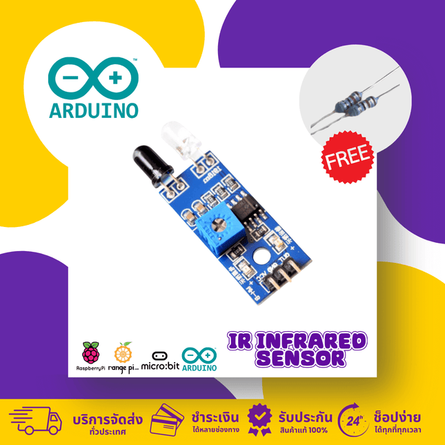 IR Infrared Sensor module for Arduino, featuring a compact design and LED indicators, ideal for object detection projects.